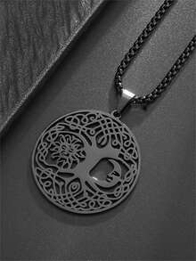 1PC New Casual Fashion Tree Of Life Pendant Necklace, Hollow Design, Sun And Moon Cartoon Pattern, Men's Classic High-Quality Stainless Steel Jewelry Accessories, Ideal Holiday Gift - Fashion - View 9