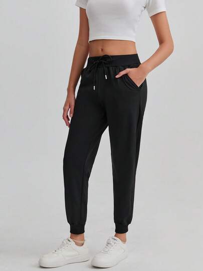 1pc Women's Solid Color Casual Pants With Pockets, Versatile For Daily Wear, Hiking, Traveling, Trekking, Running, Cycling, Jogging