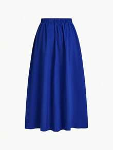 Pretty and Ole Plus Size Solid Color Pleated Skirt With Pockets Maxi Women Outfit - Blue - View 11