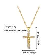 1件奢华闪亮耶稣十字架铜吊坠项链，镶嵌璀璨立方氧化锆不锈钢链，基督教信仰精神象征，日常祈祷祝福饰品，生日、节日、周年纪念日送给挚爱的礼物 - 金色 - 查看 3