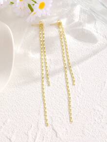 一对简约复古长款金属铜链流苏耳环，女士耳环，适合日常休闲、情人节、度假、节日佩戴，也是送给女性的礼物、珠宝首饰、闺蜜礼物以及夏季海滩装扮的理想之选。 - 金色 - 查看 6