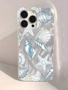 1pc Seashell & Starfish Pattern Full Coverage Perforated Feather Soft Phone Case Compatible With IPhone 17 16 16e 15 14 13 12 11 Pro Max Air X XS XR 8 7 Plus - Multicolor - View 1