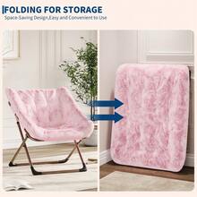 Silla Plegable Tipo Luna para Adultos, Sillón Lounge Cómodo con Estructura De Acero y Pelo Sintético Suave, Sin Montaje, para Salón, Dormitorio o Apartamento - Rosa con patas doradas 200 (color piel de conejo 8) sin reposapiés - Ver 10