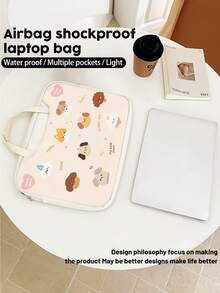 1pc Cute Puppy Pattern 15"/14" Laptop Sleeve, Lightweight & Fashionable, PU Leather Water-Resistant & Shock-Proof Design, Essential For College Students - Multicolor - View 3