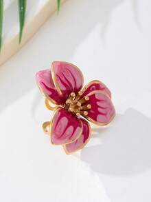 1 chiếc nhẫn hoa ba cánh hai lớp màu hồng nhuộm gradient thời trang, đa năng, thích hợp cho kỳ nghỉ, du lịch, hẹn hò và đeo hàng ngày, được làm thủ công bằng chất liệu Dopamine. - Hồng - Xem 6