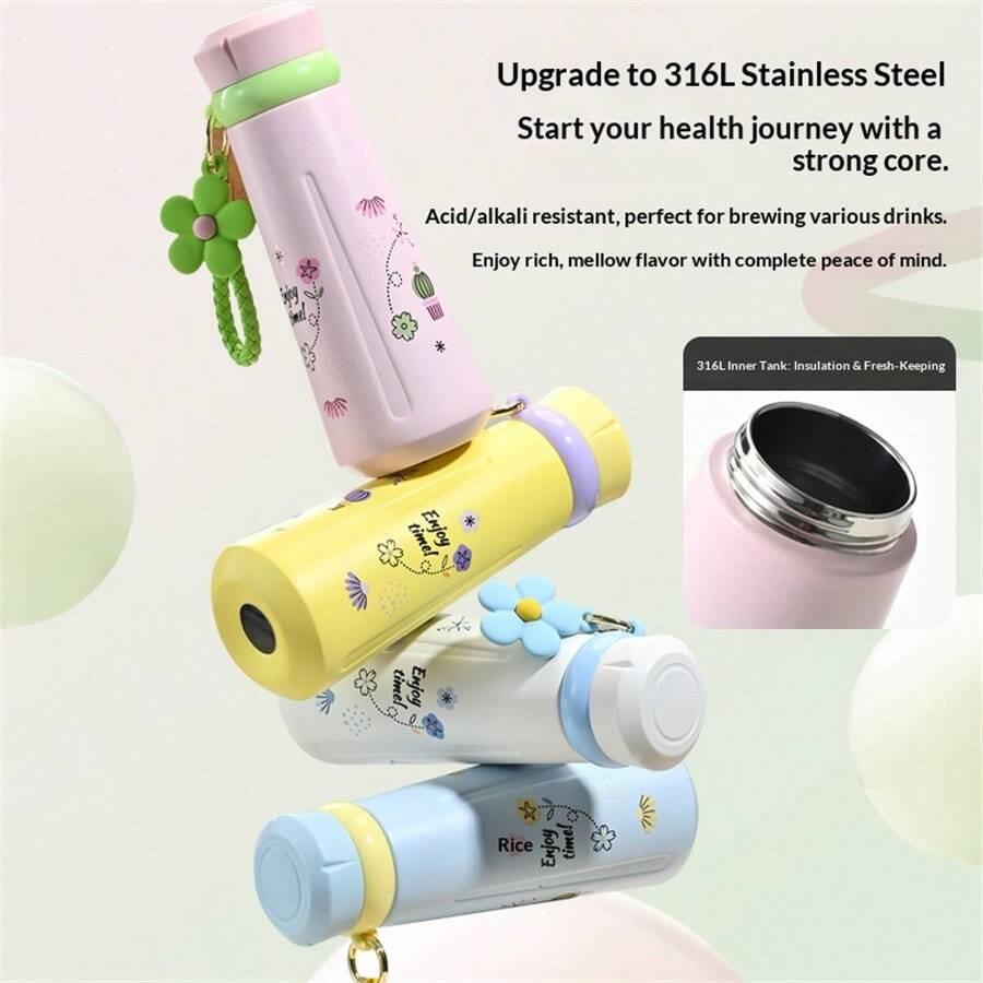 新款高品质多巴胺保温水瓶，316不锈钢材质，带提手，方便携带，学生及情侣礼物水杯 - 彩色 - 查看 1