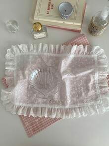 1pc/2pcs/6pcs Floral Embroidered Lace Decor Placemats & Napkins, Minimalist Ins Style Photo Backdrop - White - View 1