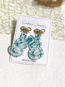 A Cute Easter Acrylic Starry Sky Rabbit Earring With Alloy Bow Earrings - Little Bunny With Bow - View 3