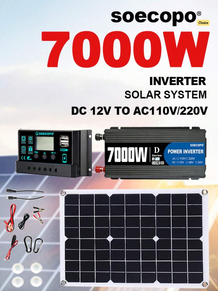 7000W Solar System DC12V to 220V Off-Grid Inverter System 100A Controller 500W Panel Inverter for Home RV Camping CE Certified