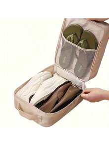 2-In-1 Travel Shoe Storage Bag - Large Capacity Hanging Storage Box With Mesh Side Pockets, Space Saving Design, Machine Washable Polyester, Shoe Storage Box, Shoe Storage Bag For Business Travel, Portable Luggage, Shoe Bag, Shoe Cover Storage Box