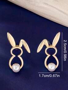 1 Pair Of Cute Cartoon Bunny Earrings With A Niche Design, Simple And High-End Earrings, Fashionable Bunny Earrings, And Earrings - Gold - View 5