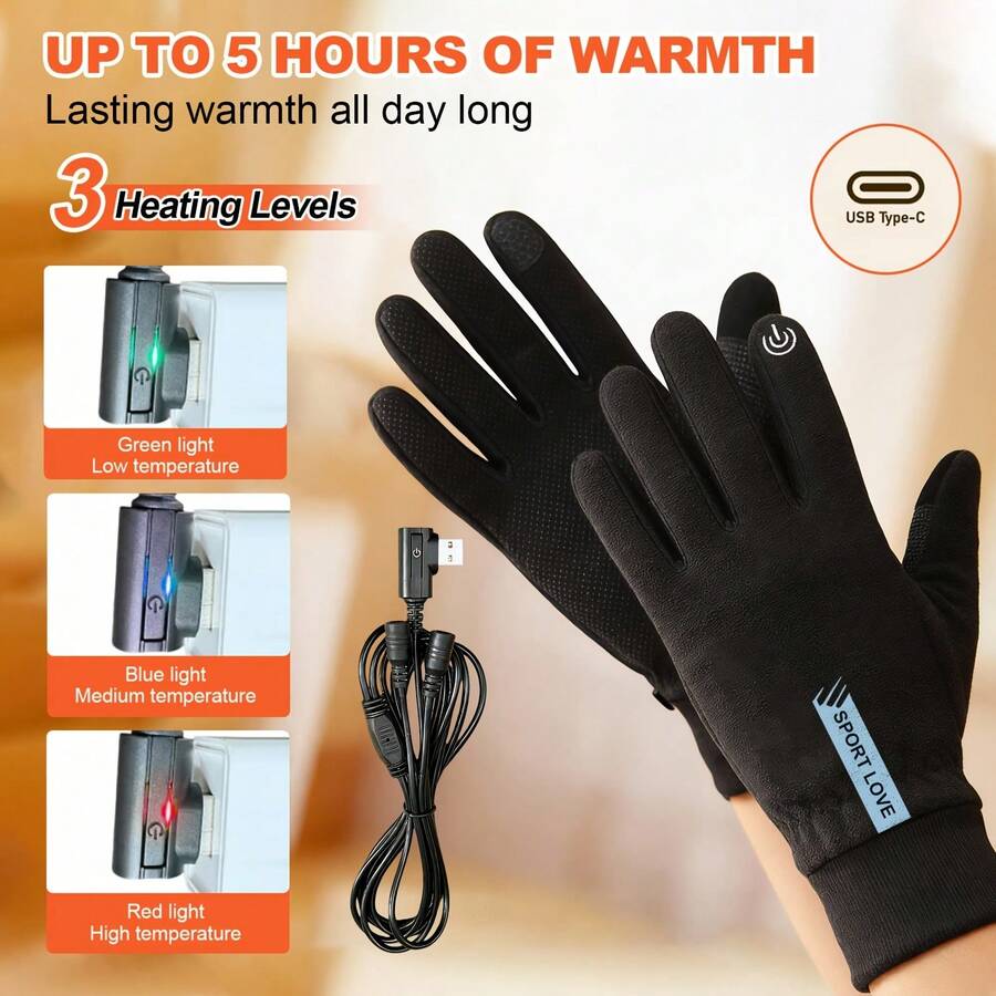 USB-Powered Heated Gloves With Smart 3-Temp Control & Auto Shut-Off - USB-Heated Hand For Weather, USB-Powered Heating ( Not Included), Suitable For Indoor/Outdoor Use, Driving, Commuting,, - Black Heated and Insulated Gloves - 1 Pair - View 1