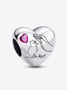 1 pieza Colgante con forma de corazón brillante y con cuentas, adecuado para hacer pulseras, brazaletes y joyería DIY, y para uso diario, apropiado para niñas - Plateado - Ver 16