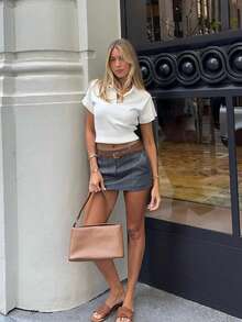 Women's Minimalist Elegant Knit Top, Casual Chic Style, Spring/Summer - White - View 2