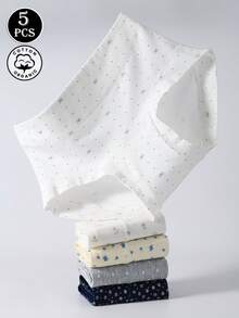 5pcs/Pack Women's Cotton Panties With Floral, Bow, Cute Design, Mid-Waist, Full Coverage, Seamless - Multicolor - View 4