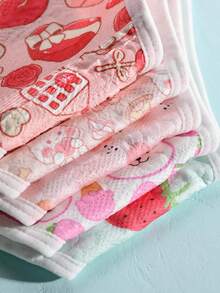 Paquete de 5 bragas de mujer con estampados lindos de Aesletic, como fresa, conejo y otros patrones adorables, con diseño de moño, de tela suave, para uso diario - Multicolor - Ver 5