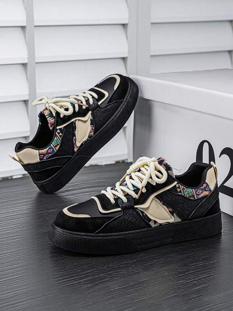 大码男士时尚百搭运动鞋，新款休闲运动正装鞋，皮靴 - 黑色 - 查看 5