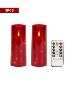5pcs Set Of Flickering Flameless Candles With Star String Lights, Battery Operated Candles, Embedded LED String Lights Candles, Unbreakable Acrylic Candles With Remote Control, Suitable For Tabletop Centerpiece Decor For Christmas, Halloween, Wedding, Party, Holiday Atmosphere Lighting - Red - View 13
