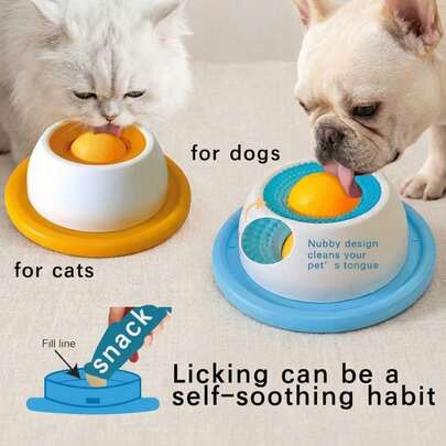 PETSIN Blue & White Interactive Slow Feeder Bowl, Promotes Dental Health & Mental Stimulation, Durable Plastic Material, Pet Licking Mat, Pet Treat Time, Fun Pet Design, Smooth Surface