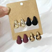 Women's 8Pcs Resin Earring Set, Minimalist Style Leopard Pattern Bean Studs, Lightweight Daily Versatile Ornaments, Ideal For Vacation Party & Valentine's Day Gift Giving - Multicolor - View 3