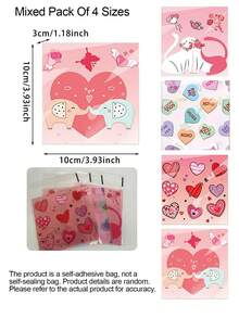100pcs/Pack Transparent Candy Bags, Plastic Gift Bags, Mini Valentine's Day Party Favor Bags, Bulk Decorations - Multicolor - View 8