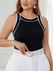 Pretty and Ole Áo ba lỗ Colorblock cỡ lớn có viền, trang phục công sở cho nữ - màu đen - Xem 5