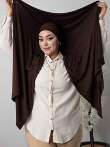 1pc Instant Jersey Hijab With Undercap, Silky Soft Breathable Fabric, Jersey Hijab Al-Amira, Suitable For Daily Wear, Festivals, Prayers, Pilgrimages - Coffee Brown - View 1
