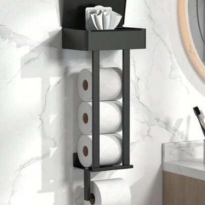 Elegant Black Toilet Paper Holder - Stylish, Space-Saving Design, Sturdy Bathroom Towel Bar - Multipurpose Storage Rack Suitable For Modern Home Bathroom