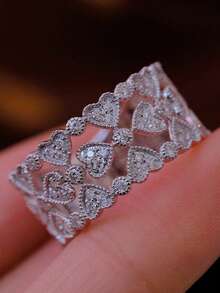 Fashionable Delicate Heart Hollow Asymmetrical Women's Party Ring - Silver - View 1