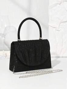 1个闪亮金属亮片翻盖手拿包，优雅晚宴包，适合派对、婚礼、舞会、新娘场合 - 黑色 - 查看 4