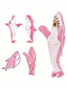 Shark Hooded Blanket, Soft & Cozy Wearable Shark Blanket For Adults And Kids - Hooded Shark Blanket, Plush Flannel Shark Sleeping Bag With Ruffle Collar, Shark Costume, Machine Washable, Nautical Theme, Wearable Shark Blanket Bathroom Decor - Multicolor - View 23