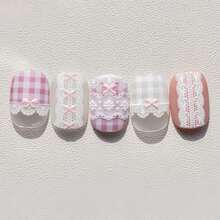 1pc 5D Nail Art StickersSweet Bowknot Pink Lace Heart Self Adhesive Nail Art Stickers Decals Manicure Decals DIY - 彩色 - 查看 6