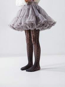 1/2件装 女童公主黑色爱心镂空网眼连裤袜，透气柔软，适合日常穿着、节日、情人节 - 黑色 - 查看 13