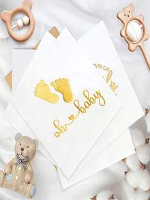 100张“Baby”印花餐巾纸，三层折叠金箔纸巾，适用于婴儿派对、性别揭晓派对、生日庆祝、新生儿派对——既美观又实用，营造节日氛围——必备婴儿派对装饰和餐具 - 紙 - 查看 3