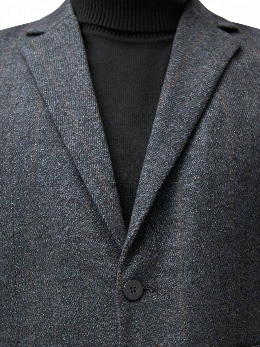 Men's Striped Business Suit With A Notch Lapel And Double Button Closure, Slim Fit Design, Suitable For Office Meetings, Daily Commuting, And A Must-Have For Enhancing Exquisite Business Casual Wear - Grey - View 1