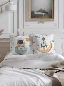 1/2/4pcs Space Adventure Throw Pillow Covers, 17.7" X 17.7", Cartoon Astronaut & Rocket Design, Zippered Polyester Cushion Cases For Contemporary Home Decor - Machine Washable, Insert Not Included, Decorative Pillow - Multicolor - View 5