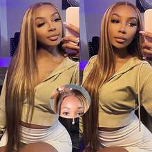 34 Inch 200% Density Straight Real Hair Lace Front Wigs With Natural Hairline - 5*5 13*4 Ear To Ear Straight Pre Plucked Pre Bleached HD Transparent Lace Frontal Wigs Glueless - Ombre Honey Blonde Highlight P4/27 Color - Wear And Go Pre Cutting Pre Ironing Pre Pulling Brazilian Virgin No Glue Needed No Skills Lace Closure Wigs Frontal Glueless - Blended Frontal Human Hair Wigs Glueless Weaves Wigs For Women Daily Use - S4/27 - View 7