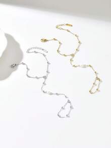 1件套简约心形珍珠锆石可调节手链戒指套装，时尚饰品，适合日常佩戴和派对场合 - 手指鏈 - 查看 3