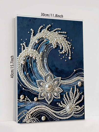2D Flat Printing 1 Set DIY Handmade Pearl Painting, Size 30x40cm/11.81x17.85in, Wave Art Painting Pattern Creative Decorative Painting, DIY Handmade Pearl Inlay Painting, Comes With Self-Adhesive Pearls And Diamonds, Suitable For Home, New House Decoration, DIY Hobbyists, Best Friend Gifts, Diamond Painting Kit, Frameless