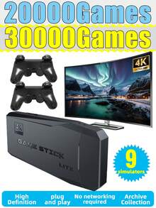 1 Set Home Game Console, 1 Dual-Player Independent Game Console Connected To TV, 1 New Cartridge-Type FC Game Box, 1 Red And White Wireless Controller, 1 HD Interactive Game Console (With 30,000 Games), 1 GBA Emulator, And 1 Arcade Game - Black - View 2