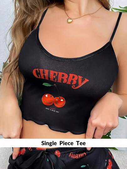 女士舒适樱桃印花睡衣上衣