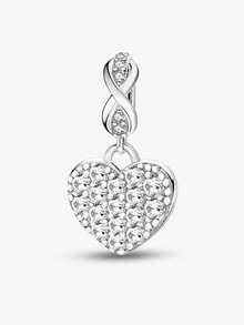 1 pieza Colgante con forma de corazón brillante y con cuentas, adecuado para hacer pulseras, brazaletes y joyería DIY, y para uso diario, apropiado para niñas - Plateado - Ver 19