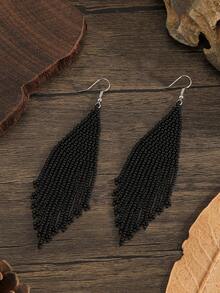 SOUL BEADING Khuyên tai thời trang nữ, khuyên tai đính hạt phong cách Bohemian, kiểu dáng cổ điển, màu đen tuyền, mặt dây chuyền tua rua dài, làm thủ công, móc khuyên tai bằng đồng, khuyên tai tua rua, phụ kiện đa năng cho tiệc tùng, mặc hàng ngày, đi nghỉ mát. - màu đen - Xem 4