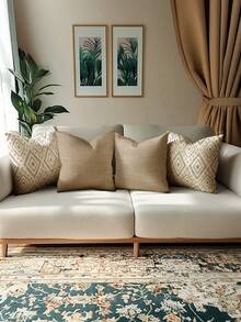 4pcs Modern Geometric Pattern Pillow Covers, Decorative Geometric Line Throw Pillow Cases, Vintage Linen Material, Hidden Zipper Closure, Machine Washable, Minimalist Stylish Line Design, Suitable For Home Decor, Sofa, Living Room, Bedroom, Car, Outdoor Cushion Covers, No Pillow Insert - Beige - View 2