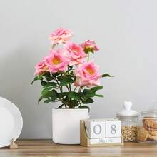 Imitierte Blume saisonale Rose grüne Topfpflanzen, geeignet für weiche Dekoration zuhause, Wohnzimmer Kaffeetisch Dekoration, Blumenschmuck, Heimdekoration künstliche Pflanzen, Innen-Simulationspflanzen, geeignet für Heimdekoration und Partyarrangements - Künstliche rosa Topfpflanze - Übersicht 4