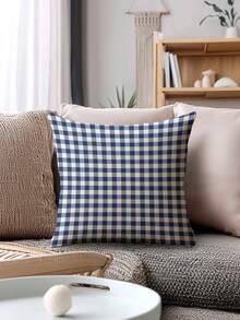 Bộ 4 chiếc, vỏ gối in họa tiết kẻ ô đơn giản, vỏ gối bằng vải lanh mềm mại, không kèm ruột gối, phong cách tối giản tươi mới, vỏ gối trang trí nhà cửa cho ghế sofa, vỏ gối vuông giả vải lanh, vỏ gối trang trí sofa hiện đại, không kèm ruột gối. - Màu xanh đại dương - Xem 9