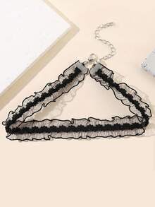 1pc Women's Retro Fashion Elastic Mesh Wavy Necklace Gothic Choker Collar Necklace - Multicolor - View 2