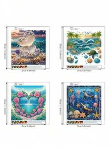 1 Set 5D DIY Diamond Painting Kit - Romantic Seascape, Waterfall, Starfish, Turtle Patterns, Partial Diamond Crystal Canvas, Frameless Mosaic Craft, Suitable For Home Office Decor - Multicolor - View 3
