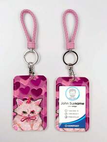 1pc ABS Pink Multi-Cat Pattern Fashion Personalized Cartoon Pull-Push Card Holder Keychain Bag Pendant, Student Wristband Card Holder, Ladies Wristband Card Holder, ID Bus Protection Case, Student Campus Card Protection Case - Multicolor - View 6