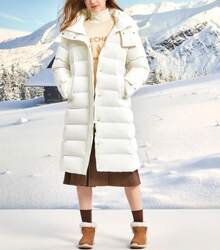 Skechers Women's Detachable Hooded, Thickened, Waist-Cinching Hooded Down Jacket, Mid-Length - White - View 1